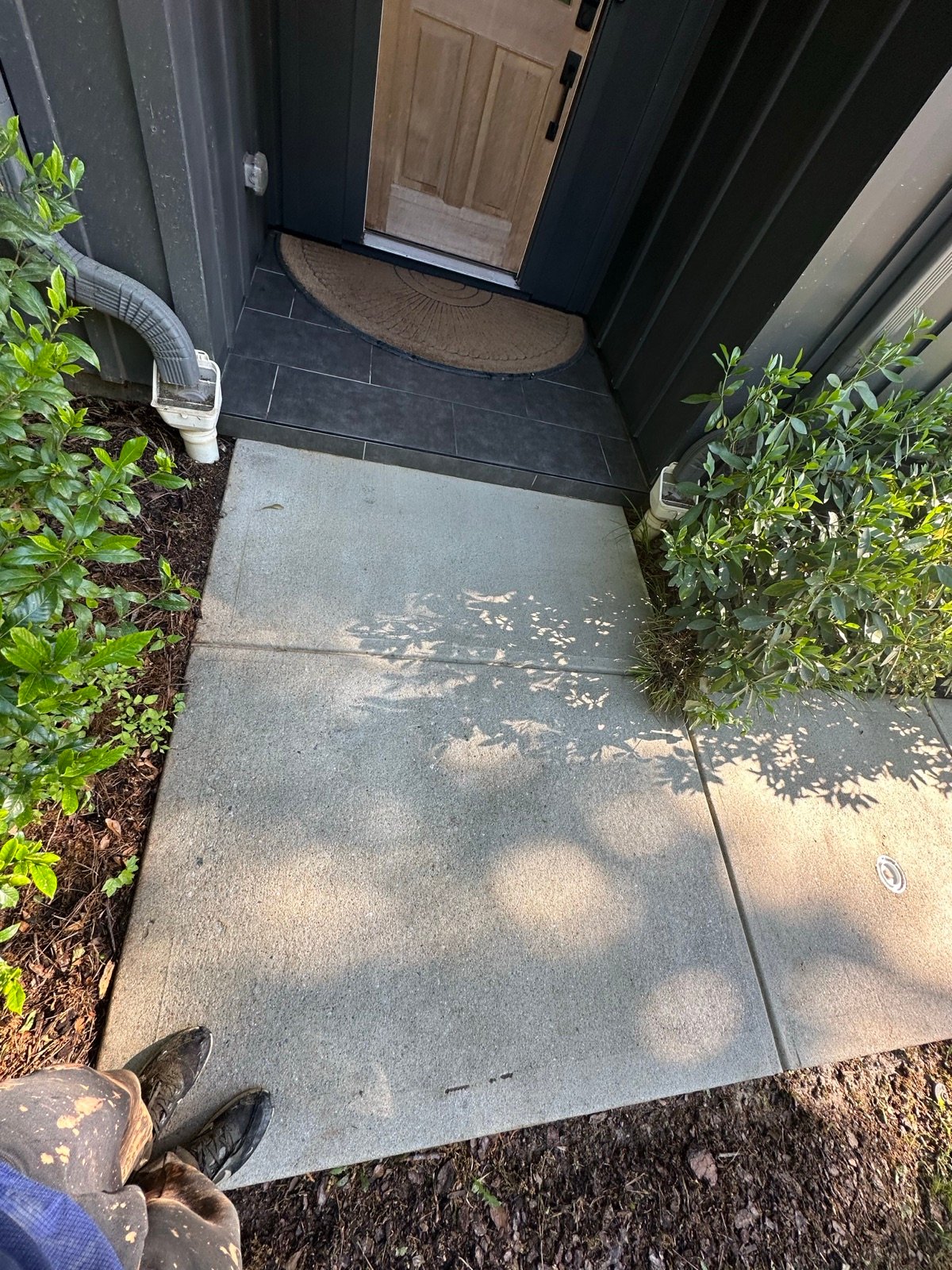 Concrete entry walkway after cleaning, clean and even toned